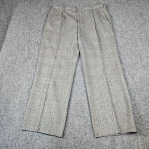 Sansabelt Jaymar-Ruby Men Gray Glen Plaid 100% Pure Wool Pleated Dress Slacks 36